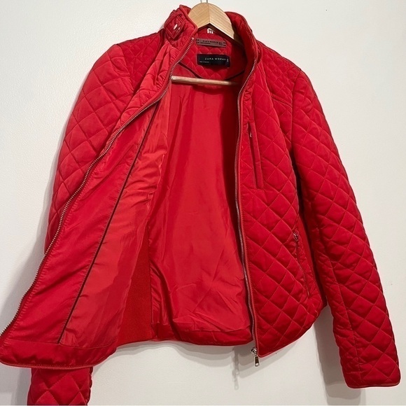 Zara Woman Red Quilted Zip Up Jacket Size M - Picture 11 of 15
